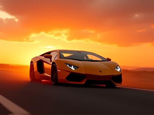 Lamborghini Aventador captured mid-drive during a stunning Mumbai sunset